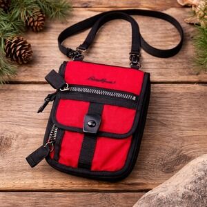 Vintage Eddie Bauer Red Nylon Crossbody Travel Pouch Mini Shoulder Bag Wallet
